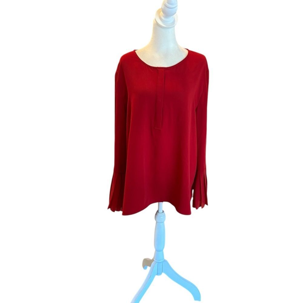 Chicos Pleated Bell Sleeve Blouse Top Holiday Red Womens Size XXL